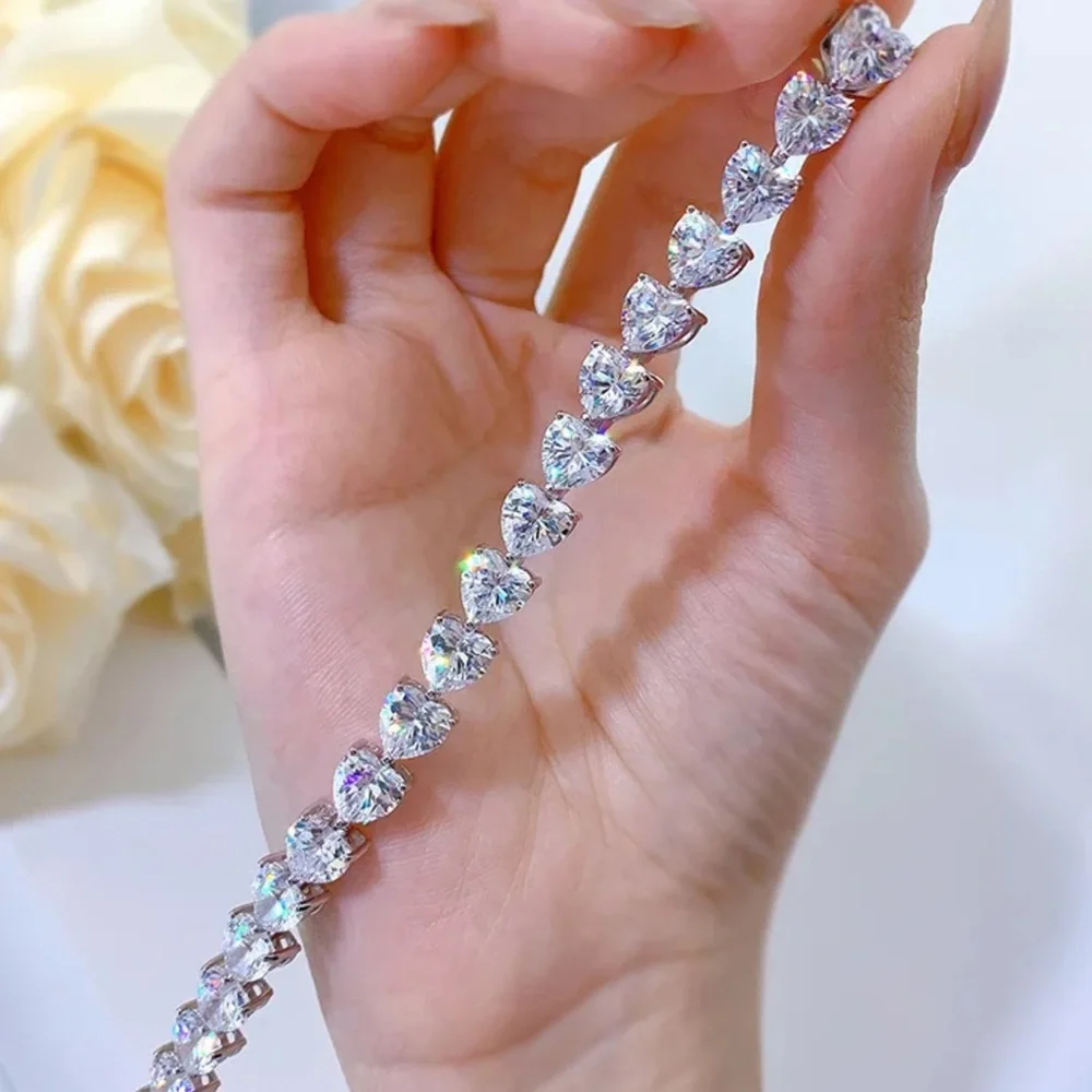 ❤️18k 23ct Heart Tennis Bracelet - Picture 8 of 16
